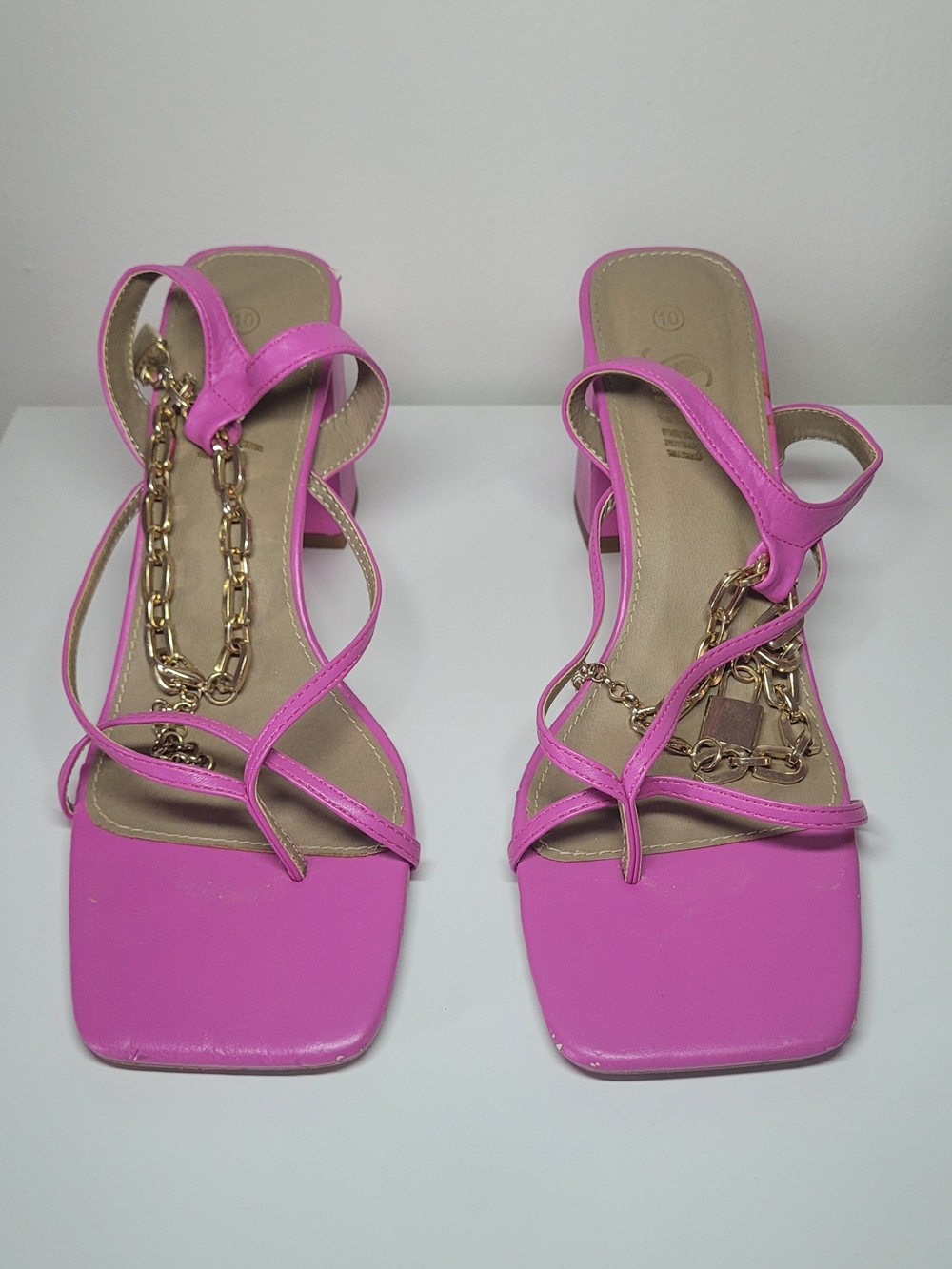 Hot Pink Strappy Chain-Accent Women's Sandals